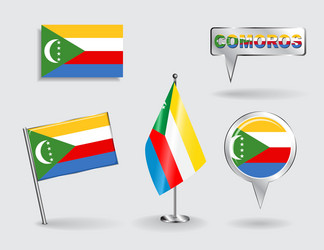 set of comoros pin icon and map pointer flags vector