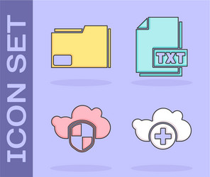 Set add cloud document folder and shield vector