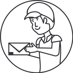 Circular frame with delivery worker and envelope vector