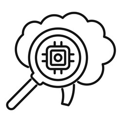 magnifying glass exploring brain with ai chip vector image