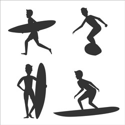 Male Surfers Silhouette Set Vector Image