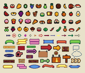 pixel art frames retro 8 bit buttons arrows vector image