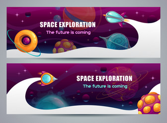 Cartoon set of space exploration game banner Vector Image