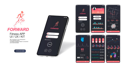 fitness app with multiple screens ui ux kit vector