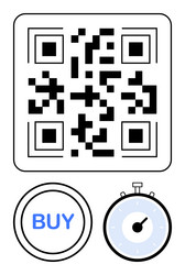 qr code with buy button and stopwatch symbolizing vector image