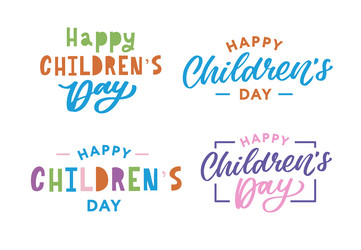 happy children day holiday phrase hand drawn vector