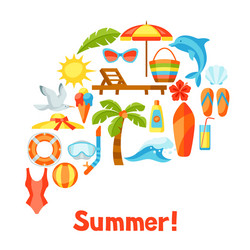 print with summer and beach objects vector