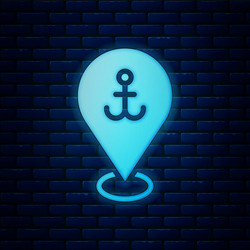 glowing neon map pointer with anchor icon isolated vector image