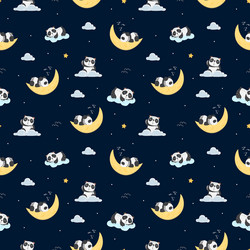 Cute hand-drawn pattern with pandas in space vector