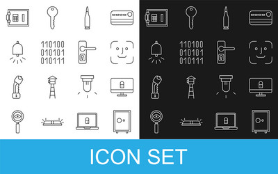 Set line safe lock on computer monitor face vector