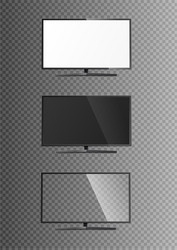 set white black and glass tv screen realistic vector