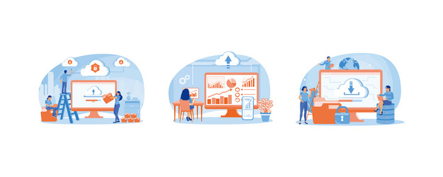 people upload data on computers move from vector image