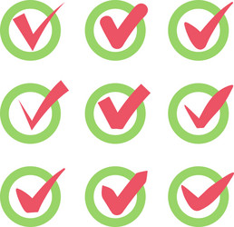 check mark icons red tick marks in green vector image