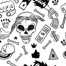 Rap music hip hop doodle pattern with Royalty Free Vector