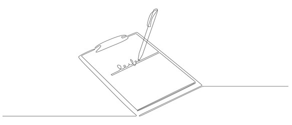 Clipboard with checklist and pen in one continuous vector