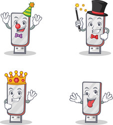 Set of flashdisk character with clown magician vector