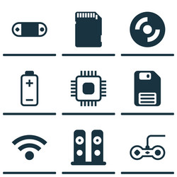 set of 9 computer hardware icons includes memory vector