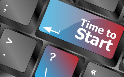 time to start text button on keyboard keys vector image