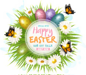 Easter sale card with colorful eggs and green vector