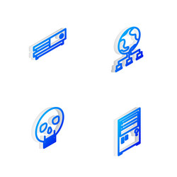 set isometric line computer network video game vector image