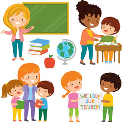 Teachers and students clipart set vector