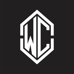 wc logo monogram with hexagon shape and outline vector image