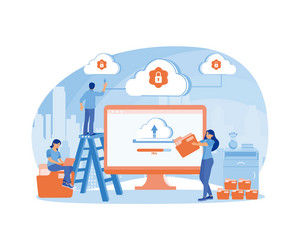 people upload data on computers storing files vector image