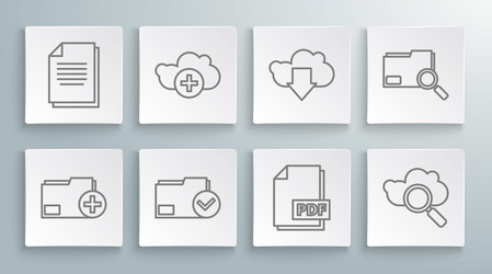 set line add new folder cloud document and check vector image