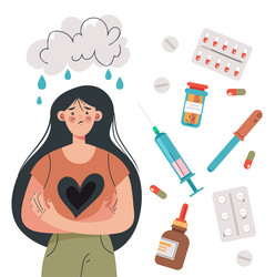 Young girl having depression and taking pills vector