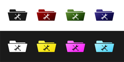 set folder with screwdriver and wrench icon vector image
