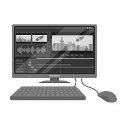 Computer with keyboardmaking movie single icon vector