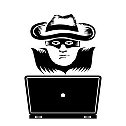 Hacker with laptop icon isolated on white vector