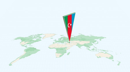highlighted azerbaijan on global map with 3d flag vector image