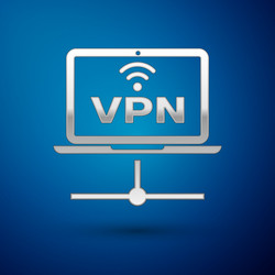 Silver vpn computer network icon isolated on blue vector