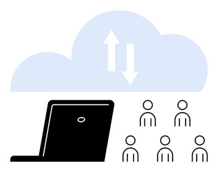 cloud computing concept with laptop uploaded data vector image