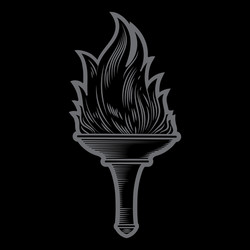 Burning torch black and white icon with shadow Vector Image