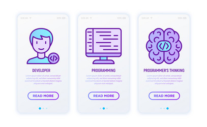 Programming concept with thin line icons set vector