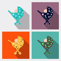 child in a stroller flat square icons with long vector