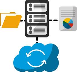 cloud computing with server and set icons vector