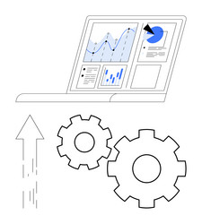 laptop displaying charts and graphs with gears vector image