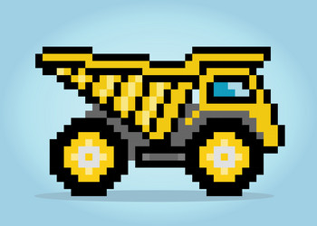 8 bit pixel big truck in yellow colored vector