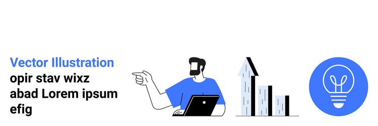 man pointing with laptop bar graph arrow vector image