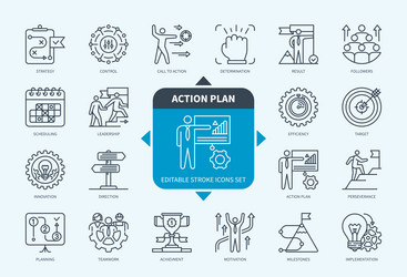 Action plan icons set with description vector