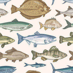 Sea and fiver fishes seamless pattern Royalty Free Vector