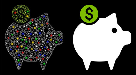 glossy mesh network piggy bank icon with light vector image