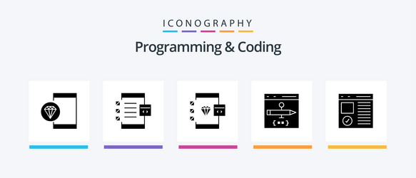 programming and coding glyph 5 icon pack vector image