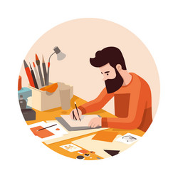 Man working at desk using creativity vector