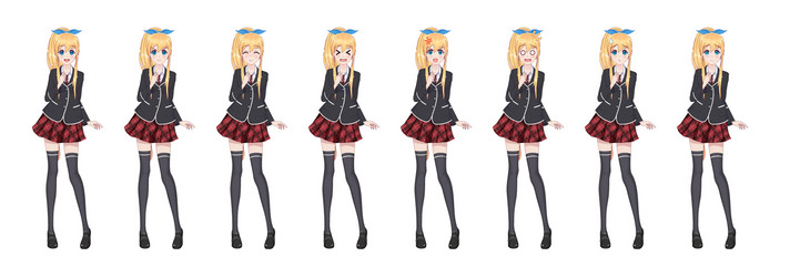 anime manga student girl in blazer and red skirt vector