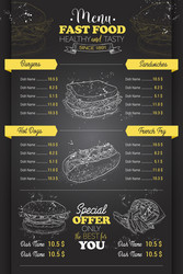 Drawing vertical scetch of fast food menu vector