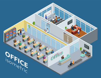 Isometric office 3 floor building plan Royalty Free Vector